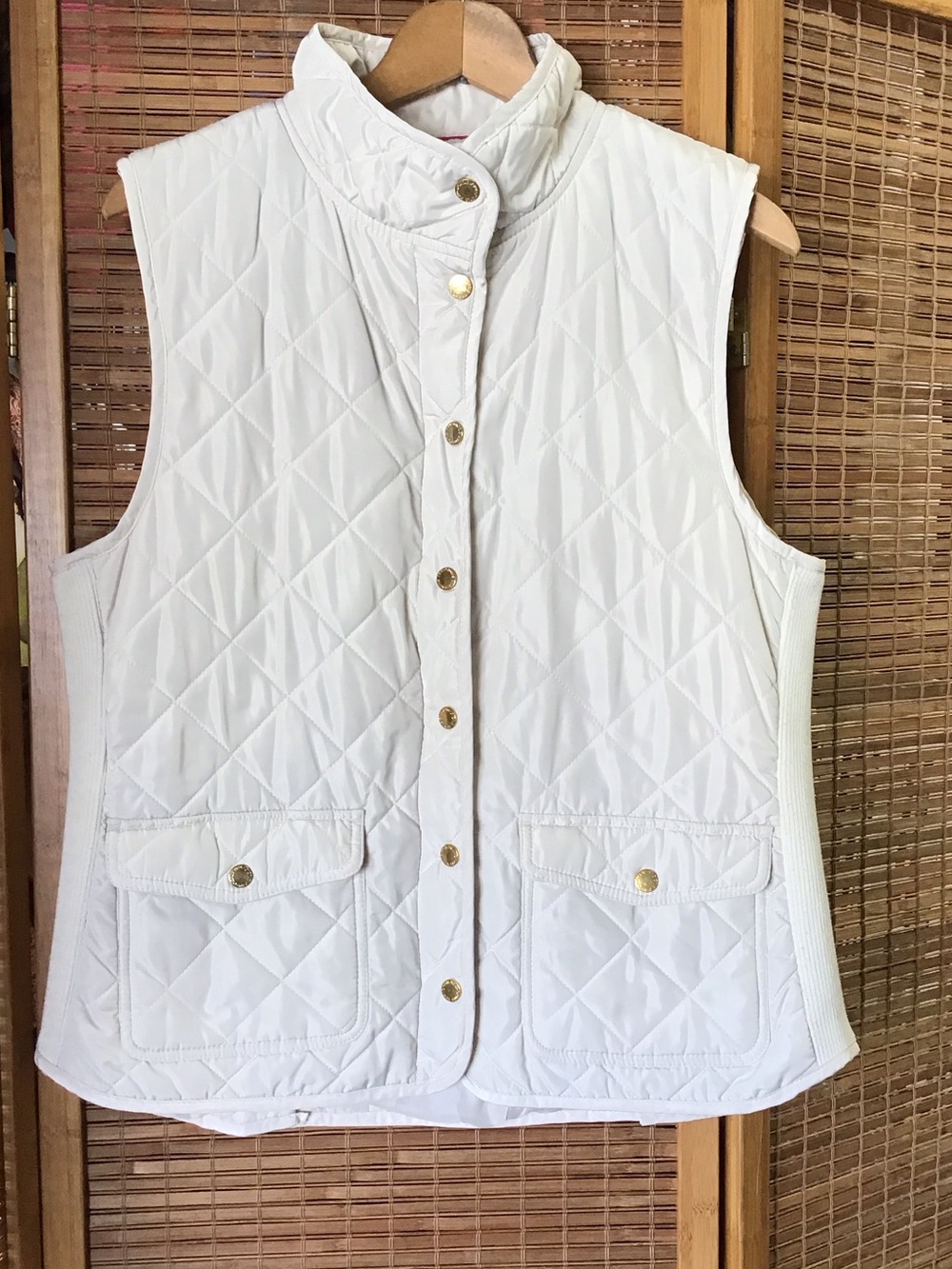 Max Studio White Quilted Sleeveless Vest with Gold Buttons